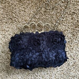 Elegant Navy Floral Clutch